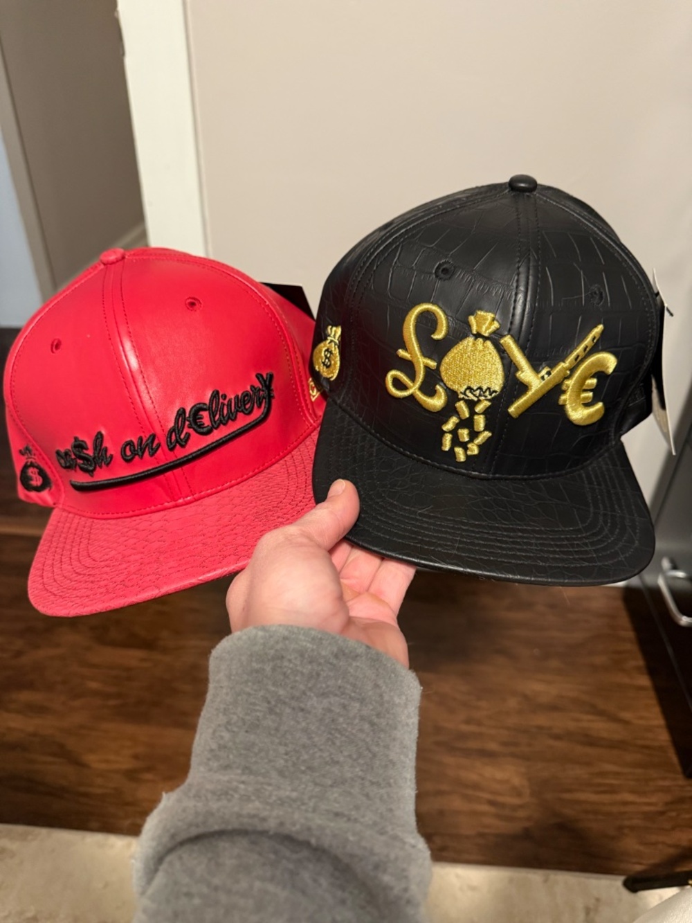 COD Cash On Delivery Snapback Hat Bundle Pin & Black Faux Leather NWT Streetwear